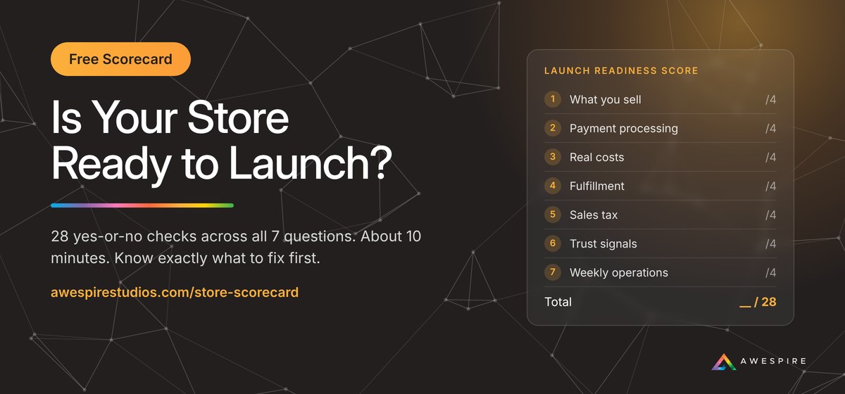 Free Supplement Store Launch Scorecard: 28 yes-or-no checks across 7 questions to see whether your store is ready to launch